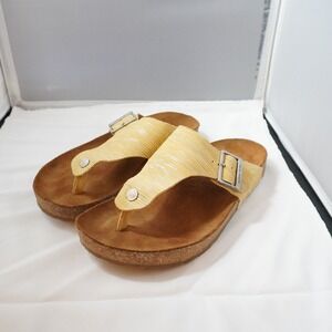 Haflinger Yellow Striped Cork Footbed Thong Sandals Women's Size 39 Beach Summer